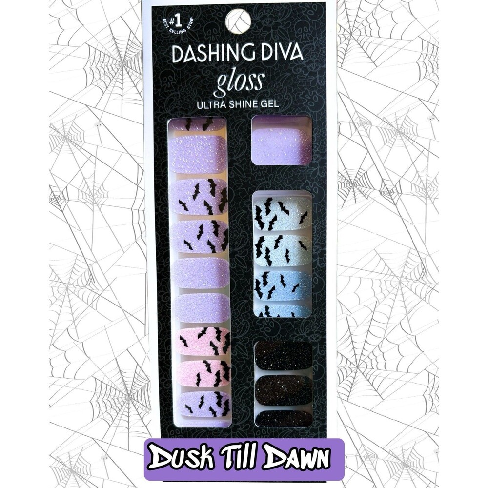 🎃Dashing Diva Gloss Ultra Shine 32 Gel Nail Strips~Dusk Til Dawn Halloween/Bats